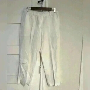 Larry Levine White Linen Capri Cargo Pants- Size 8- EUC